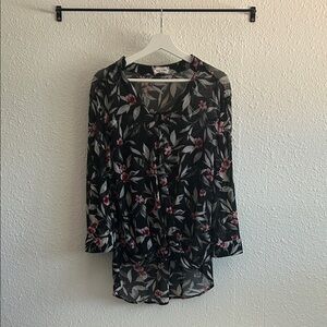 Chic Black and Pink Floral Women's Blouse